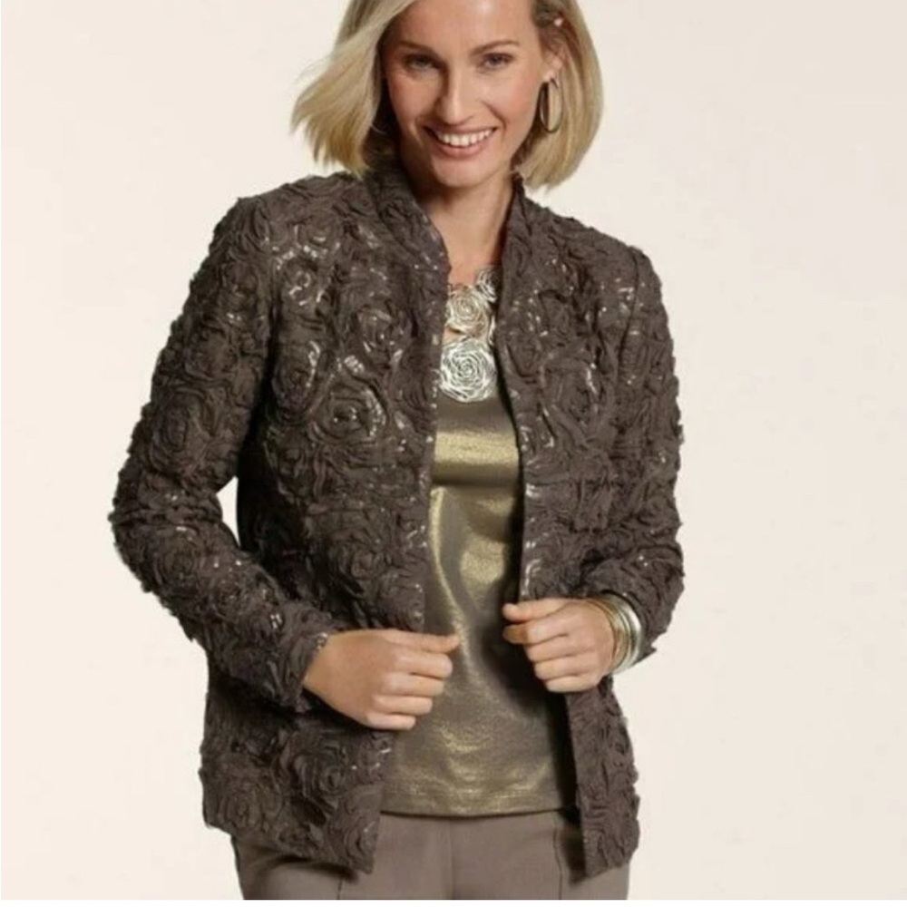 NWT Chicos Rose Sequin Blazer Size 2 Texas Taupe MSRP $159 US Size Large